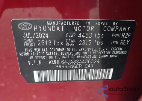 2025 Hyundai Sonata Sel from USA, damaged, VIN KMHL64JA8SA436324
